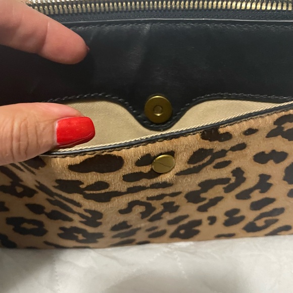 J Crew leopard print and black leather small clutch/ makeup bag. New w tags - Picture 8 of 16